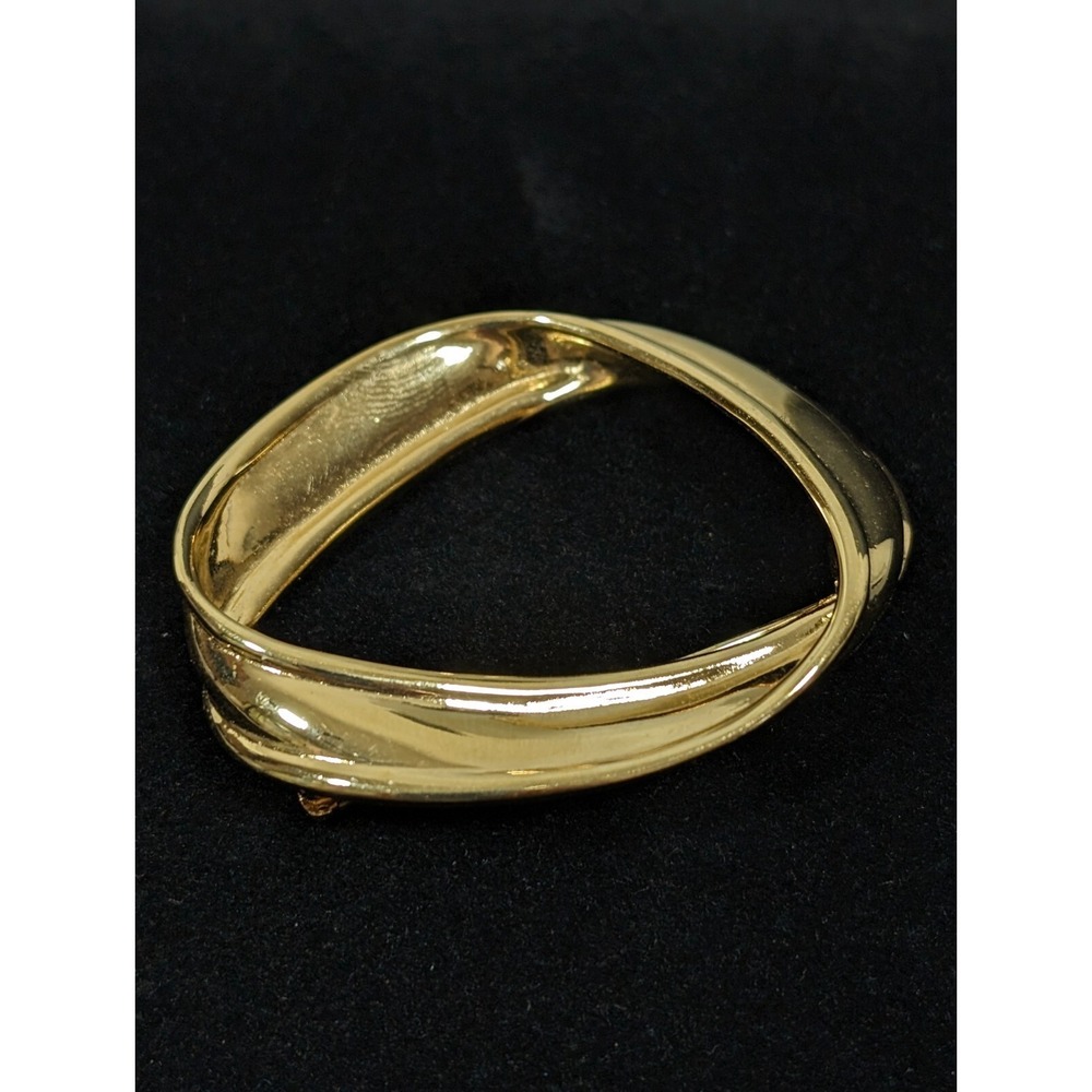 Vintage Gold Tone Ribbon Asymmetrical Round Circle Pin Brooch |‎ 3D Sculptural